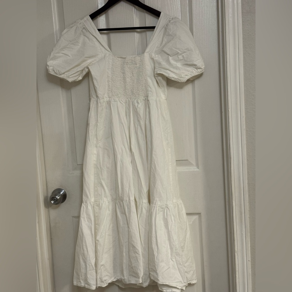 ASTR The Label White Puff Sleeve Cotton Midi Dress | Size S - Picture 4 of 10